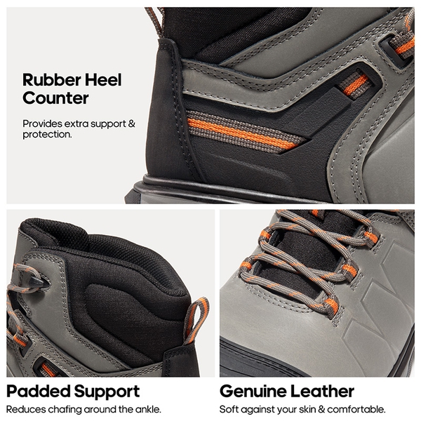Men's Non-Slip Steel Toe Leather Work Boots - GREY - 2